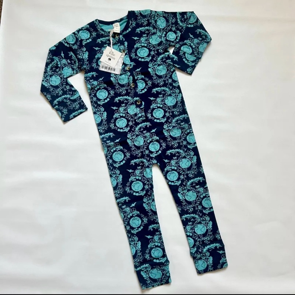 NWT Kate Quinn Organic Cotton Blue World Peace Romper Outfit & Pajamas 18-24M 2T